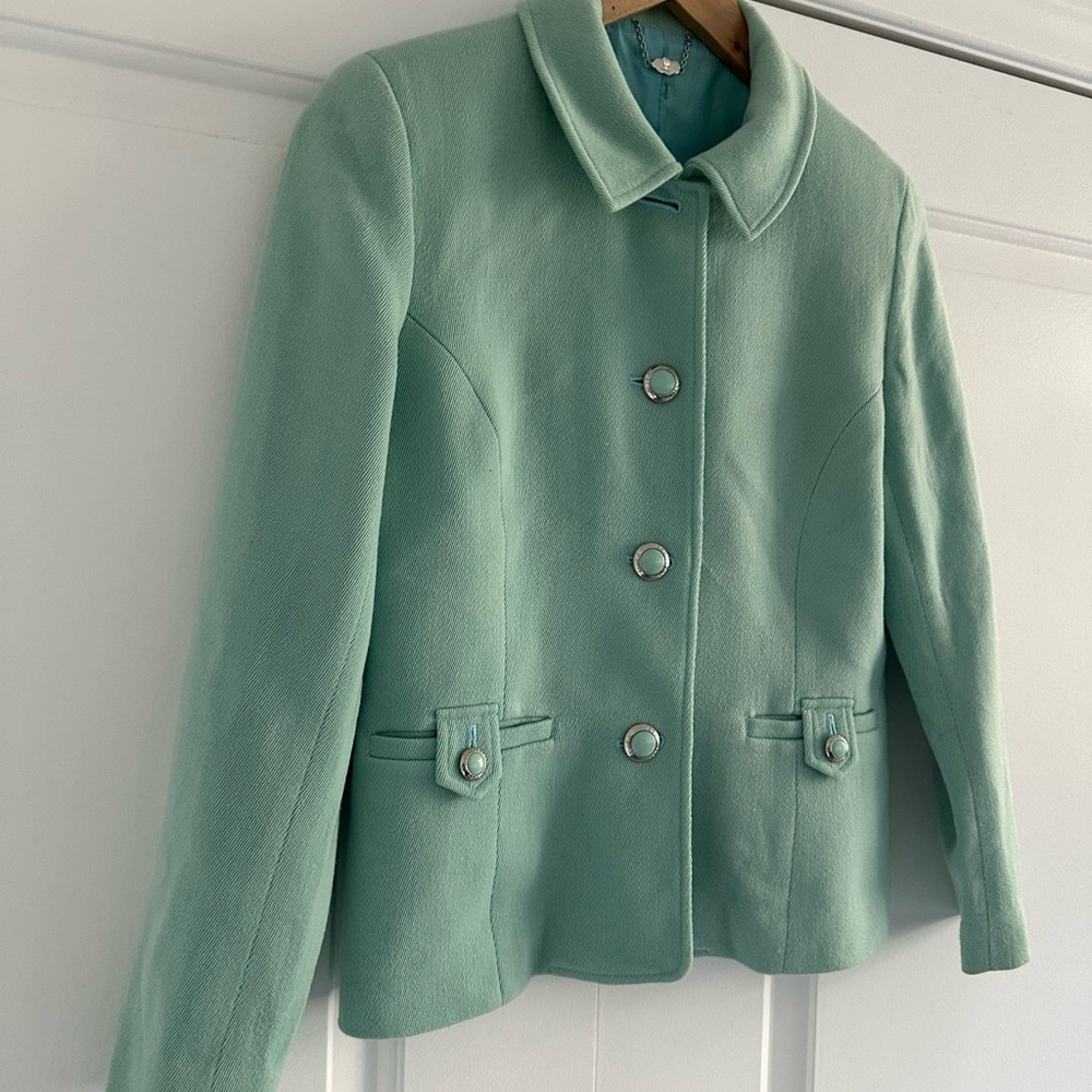 Courreges Mint Green Women's Blazer Jacket with Sliver Buttons - Picture 3 of 9